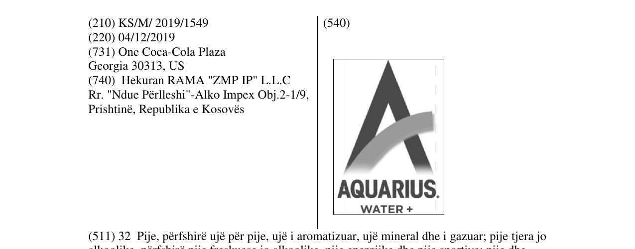 Zëri i markës AQUARIUS WATER në buletin