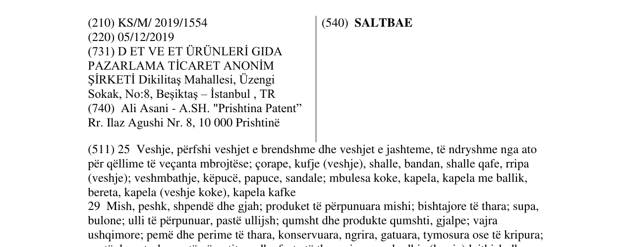 Zëri i markës SALTBAE në buletin