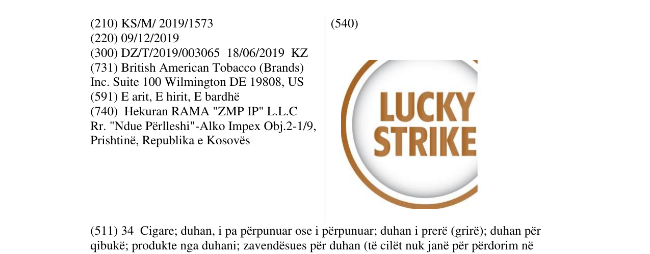 Zëri i markës LUCKY STRIKE në buletin