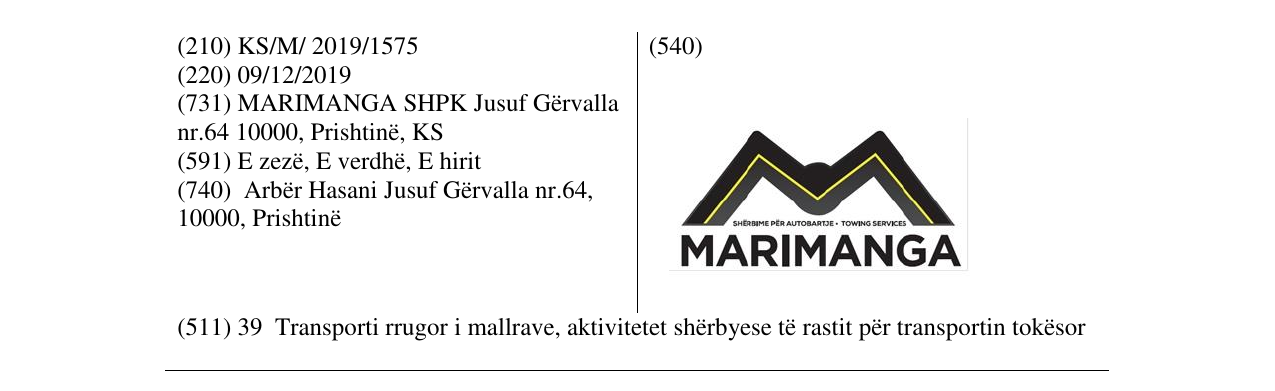 Zëri i markës MARIMANGA në buletin