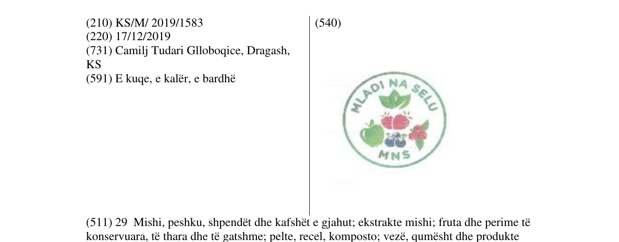 Zëri i markës MILADI NA SELU në buletin