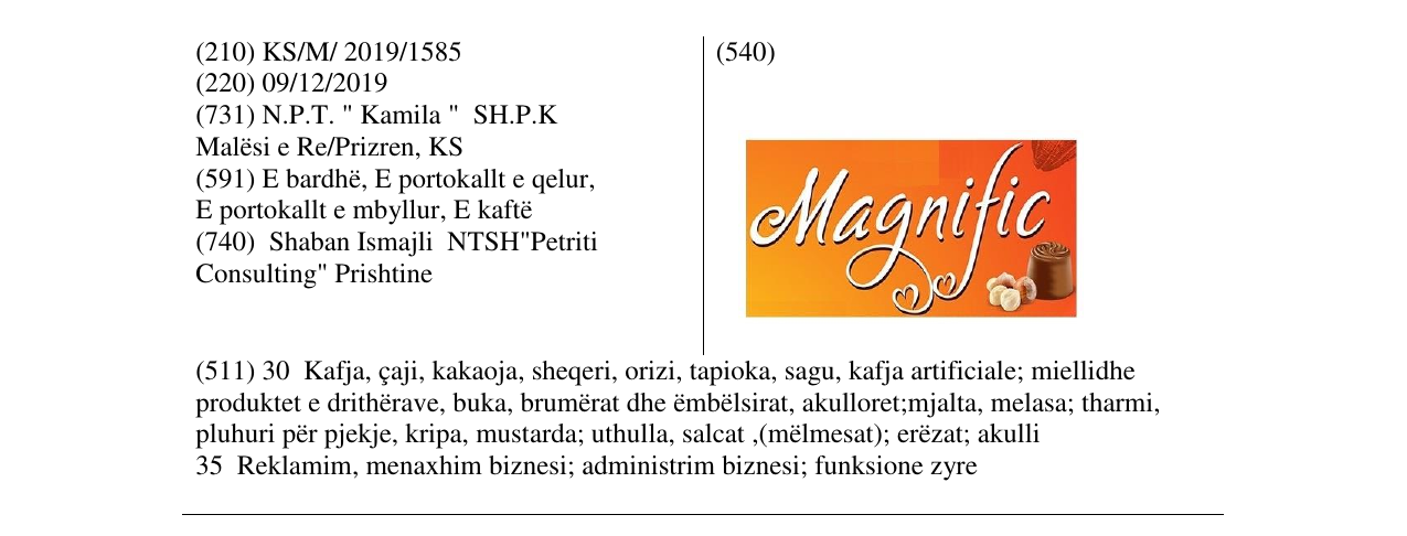 Zëri i markës Magnific në buletin