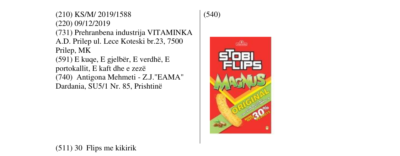 Zëri i markës STOBI FLIPS në buletin