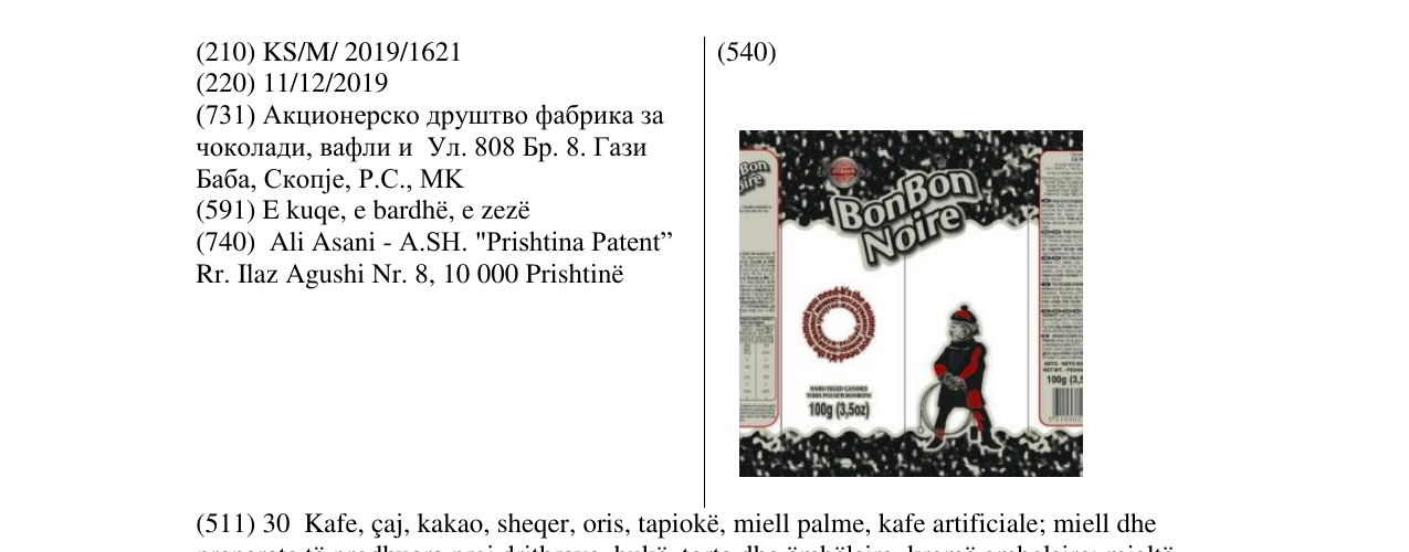Zëri i markës BonBon Noire në buletin
