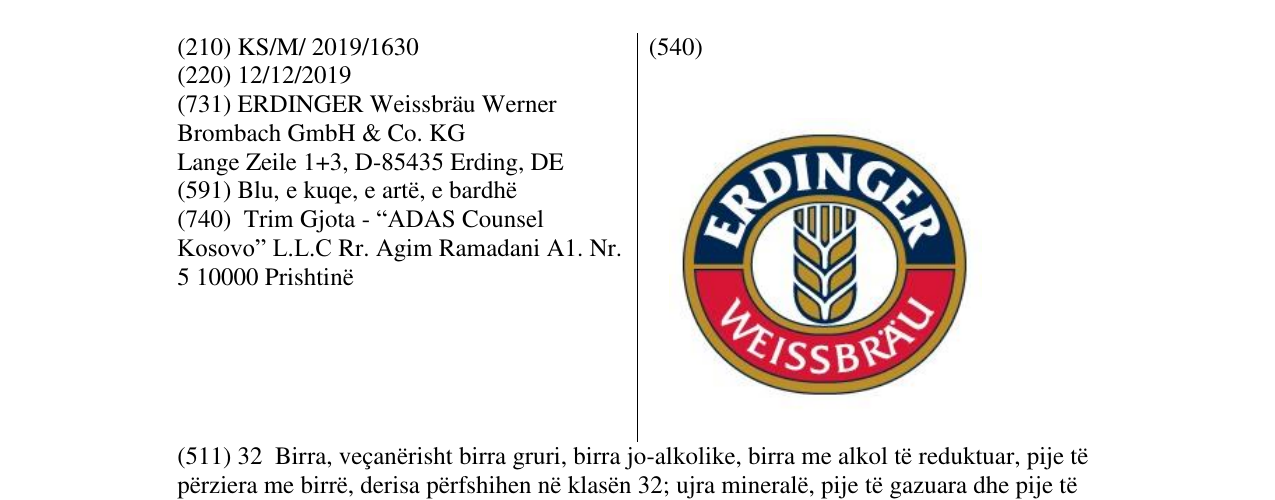 Zëri i markës ERDINGER në buletin