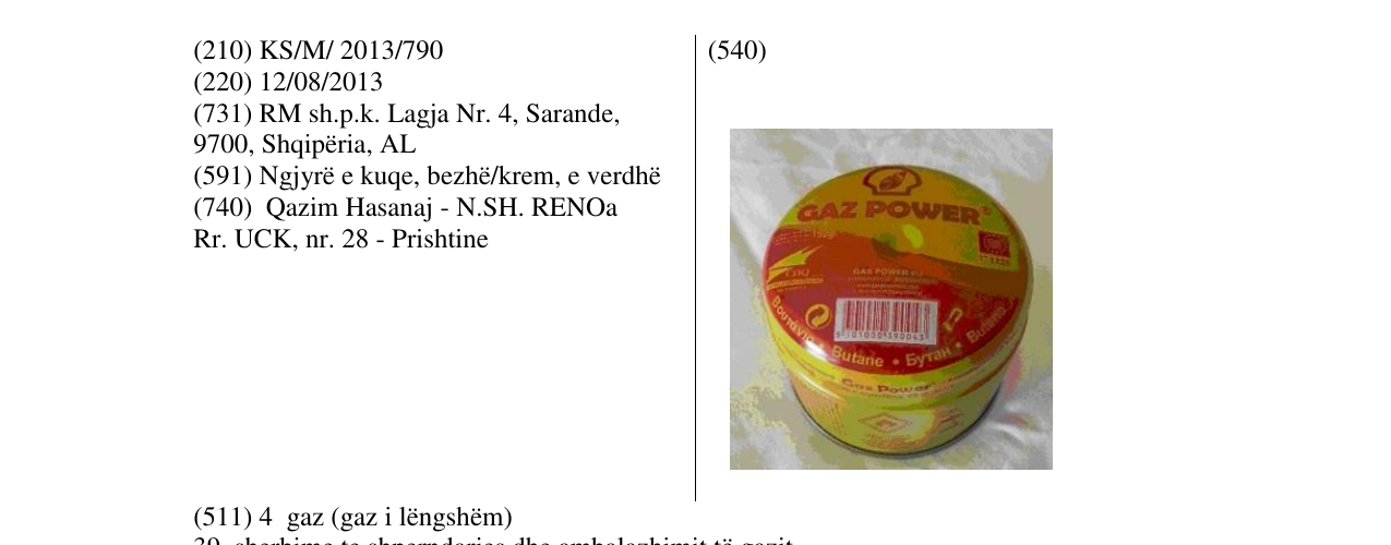 Zëri i markës GAZ POWER në buletin