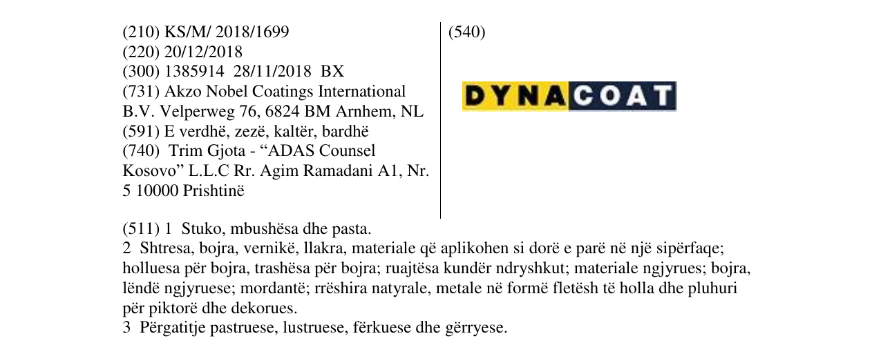 Zëri i markës DYNACOAT në buletin