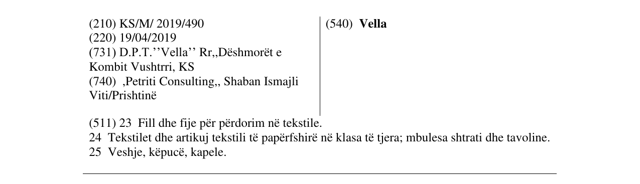 Zëri i markës Vella në buletin