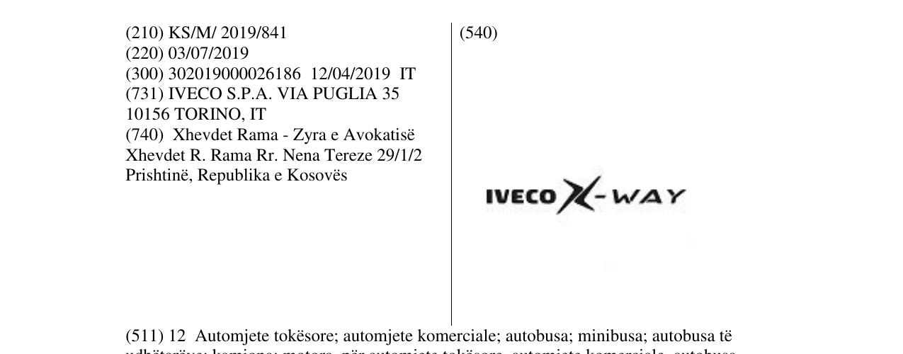 Zëri i markës IVECO X-WAY në buletin