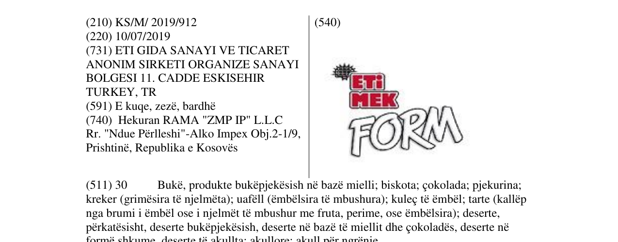 Zëri i markës ETIMEK FORM në buletin