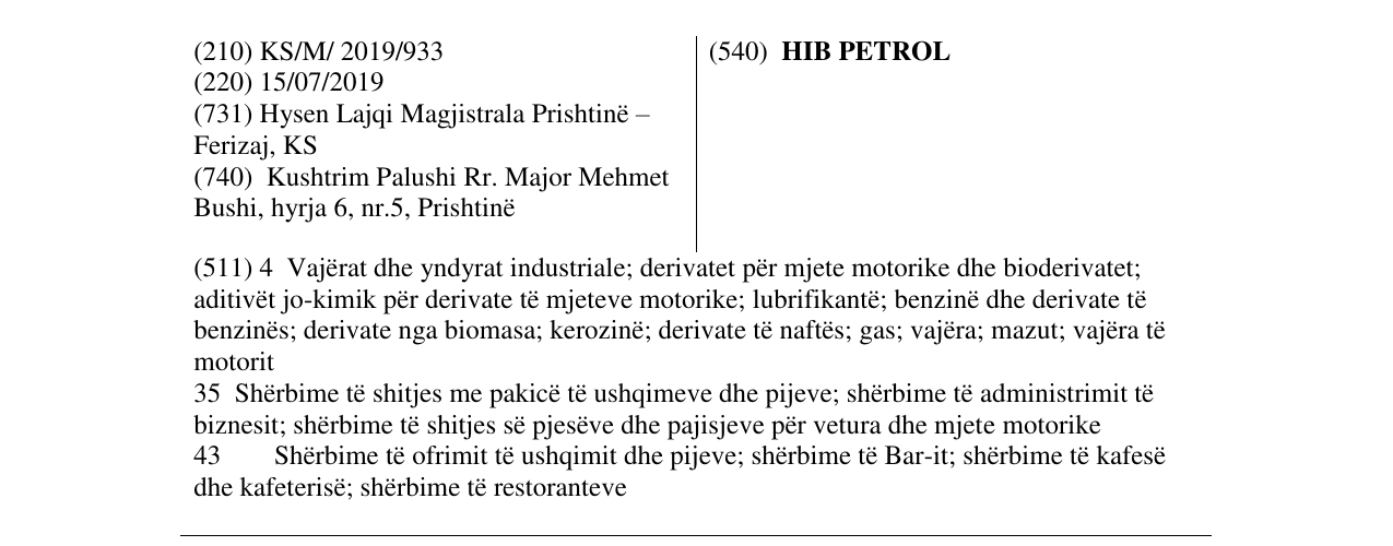 Zëri i markës HIB PETROL në buletin