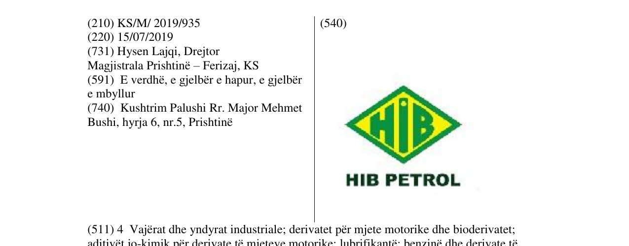 Zëri i markës HIB PETROL në buletin