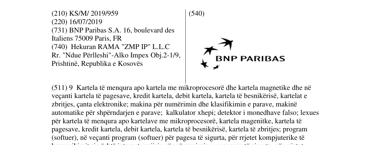 Zëri i markës BNP PARIBAS në buletin