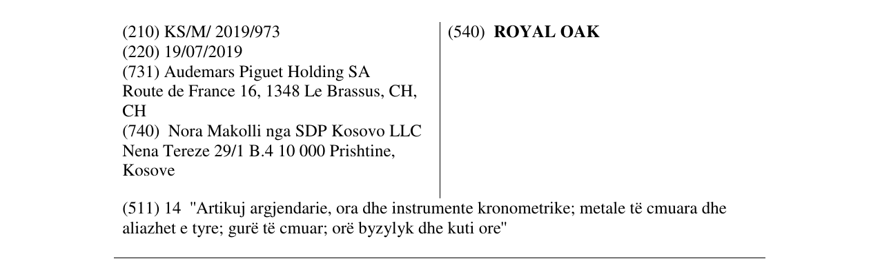Zëri i markës ROYAL OAK në buletin