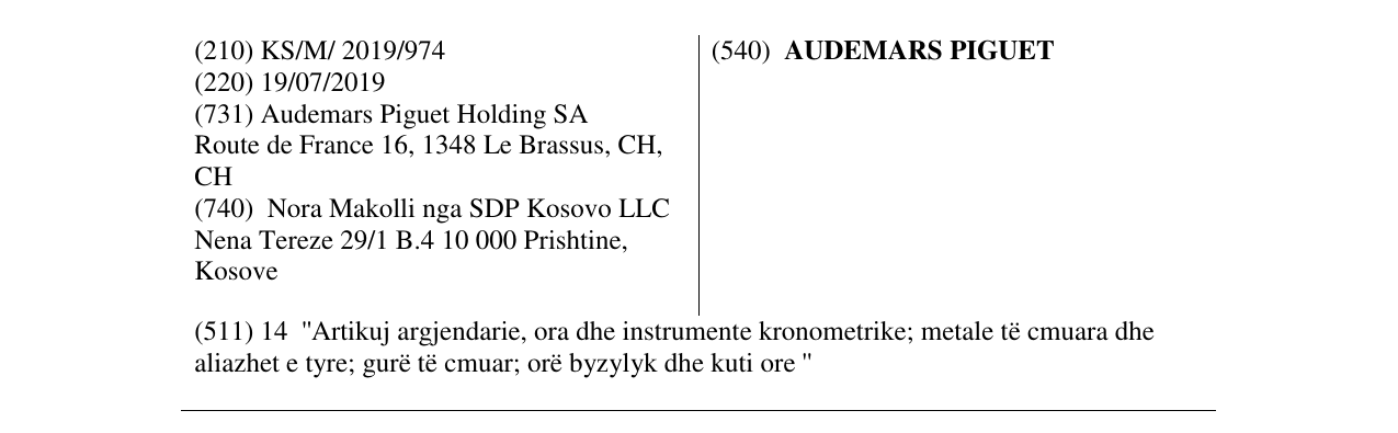 Zëri i markës AUDEMARS PIGUET në buletin