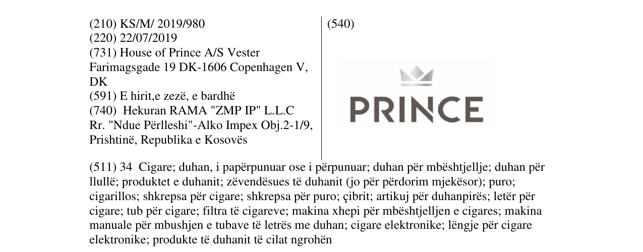 Zëri i markës PRINCE në buletin