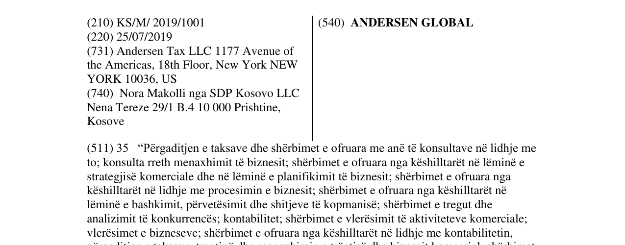 Zëri i markës ANDERSEN GLOBAL në buletin
