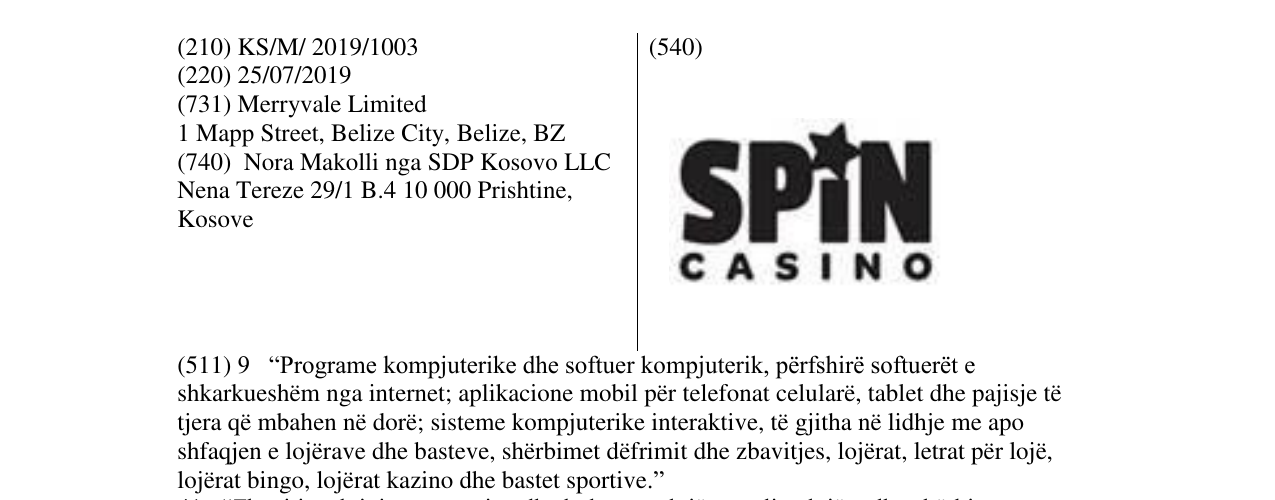 Zëri i markës SPIN CASINO në buletin