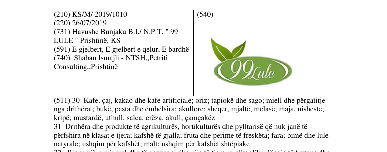 Zëri i markës 99Lule në buletin