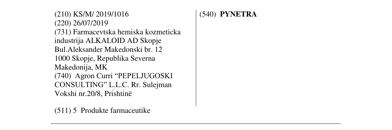 Zëri i markës PYNETRA në buletin