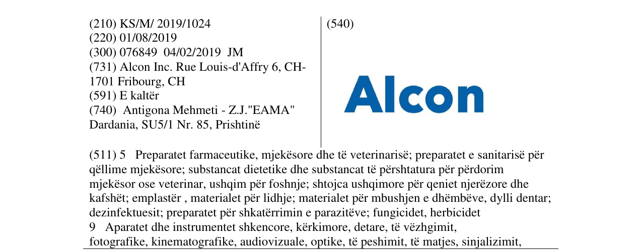 Zëri i markës Alcon në buletin