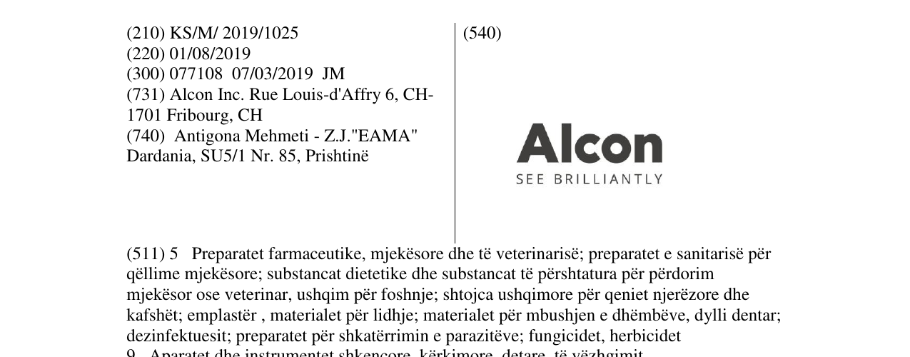 Zëri i markës Alcon në buletin