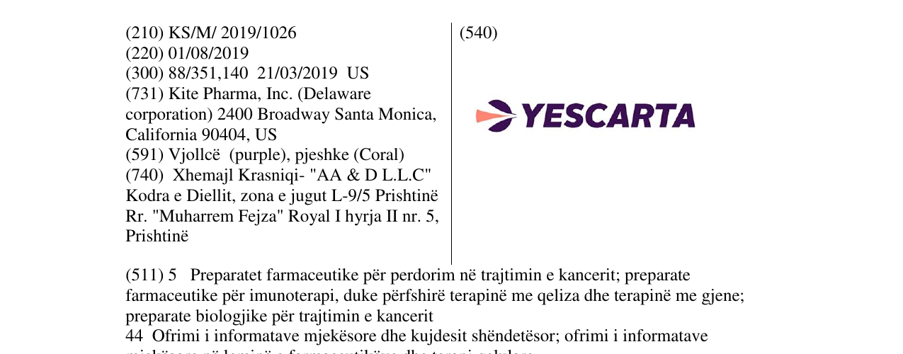 Zëri i markës YESCARTA në buletin