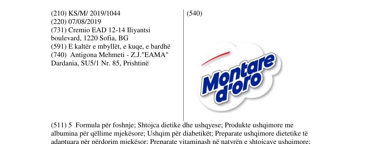 Zëri i markës Montare d'oro në buletin