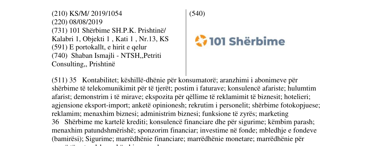 Zëri i markës 101 Shërbime në buletin