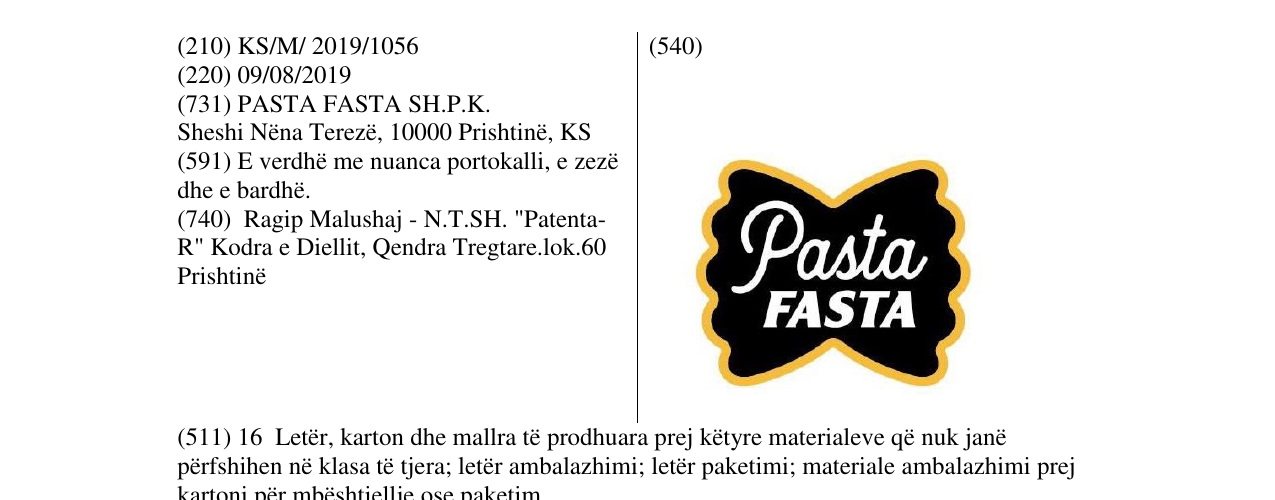 Zëri i markës Pasta FASTA në buletin