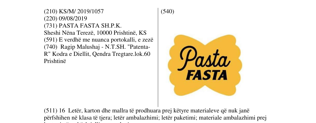 Zëri i markës Pasta FASTA në buletin