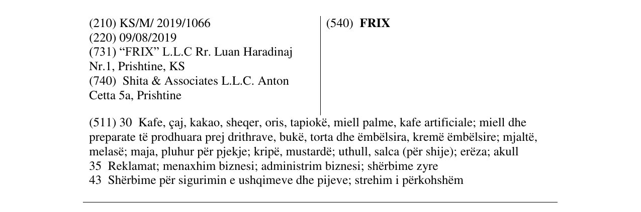 Zëri i markës FRIX në buletin