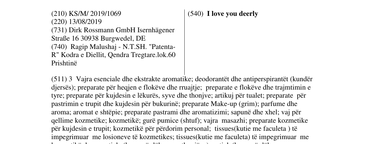 Zëri i markës I love you deerly në buletin