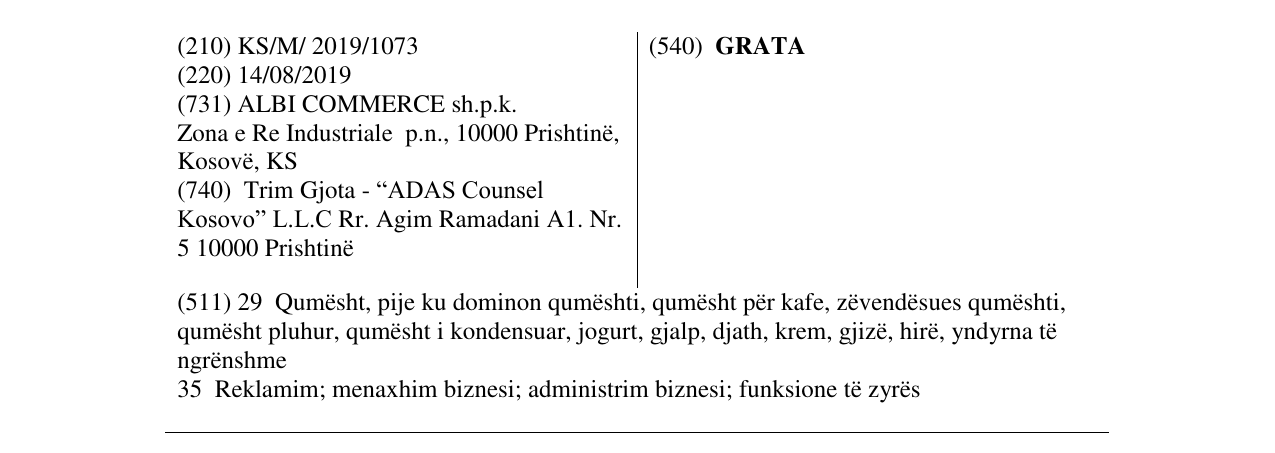 Zëri i markës GRATA në buletin