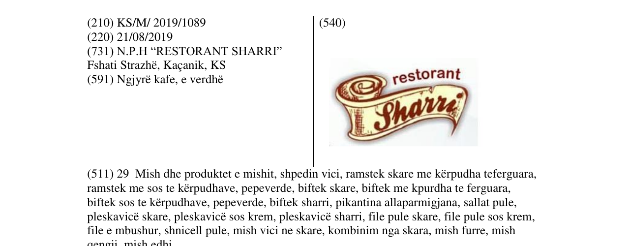 Zëri i markës restorant Sharri në buletin