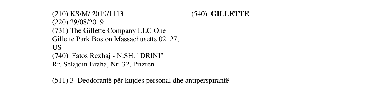 Zëri i markës GILLETTE në buletin
