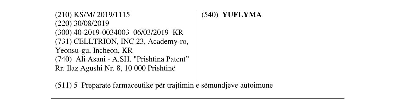 Zëri i markës YUFLYMA në buletin