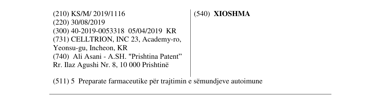 Zëri i markës XIOSHMA në buletin
