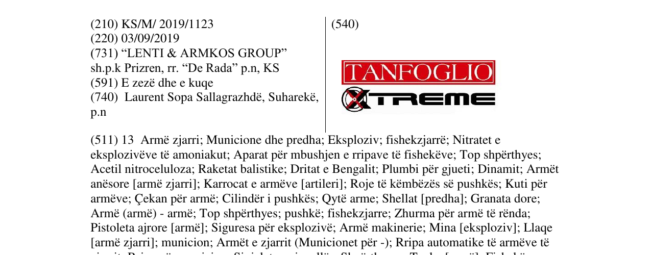 Zëri i markës Tanfoglio Treme në buletin