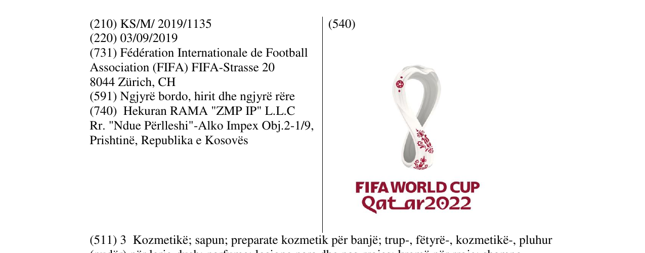 Zëri i markës FIFA WORLD CUP në buletin