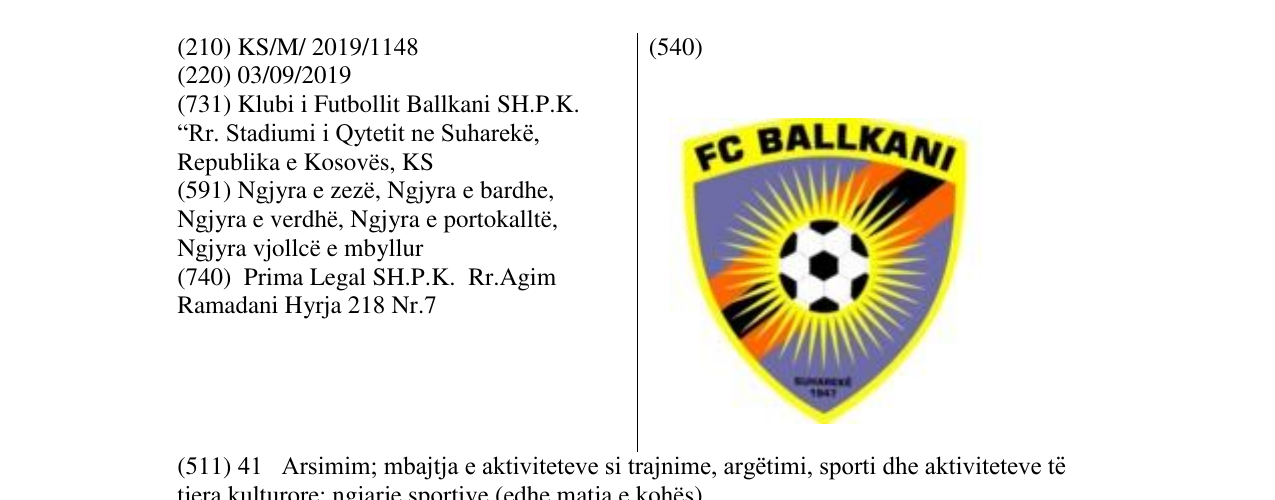 Zëri i markës FC BALLKANI në buletin