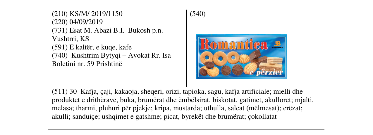 Zëri i markës Romantica në buletin