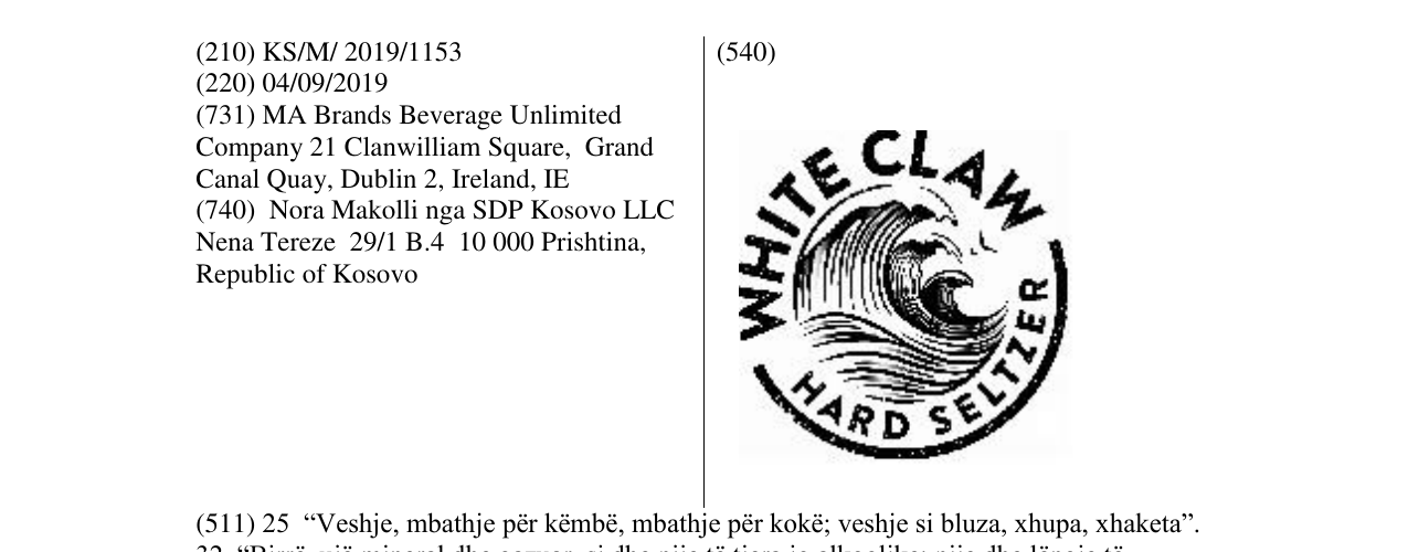 Zëri i markës WHITE CLAW HARD SELTZER në buletin