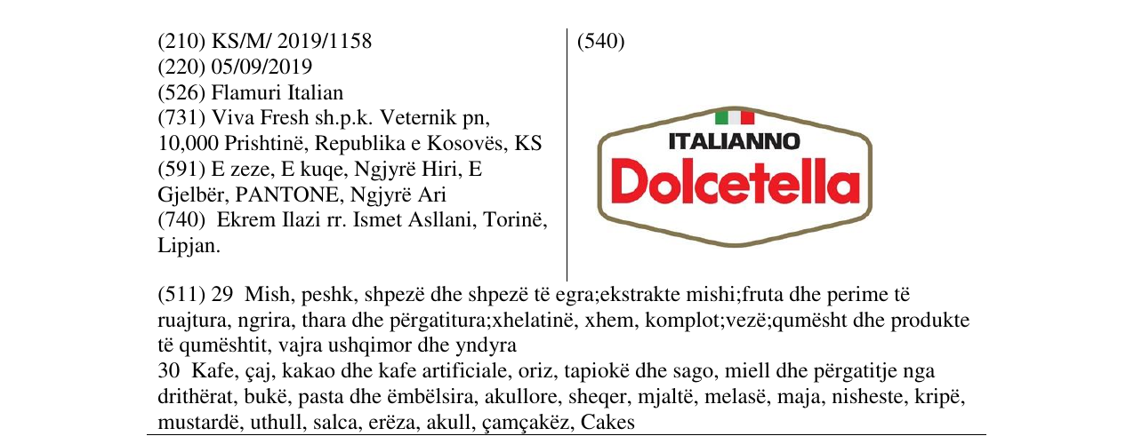 Zëri i markës Dolcetella në buletin