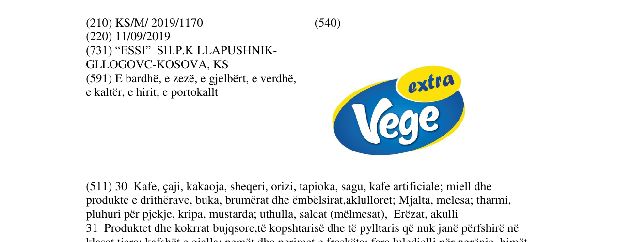 Zëri i markës extra Vege në buletin