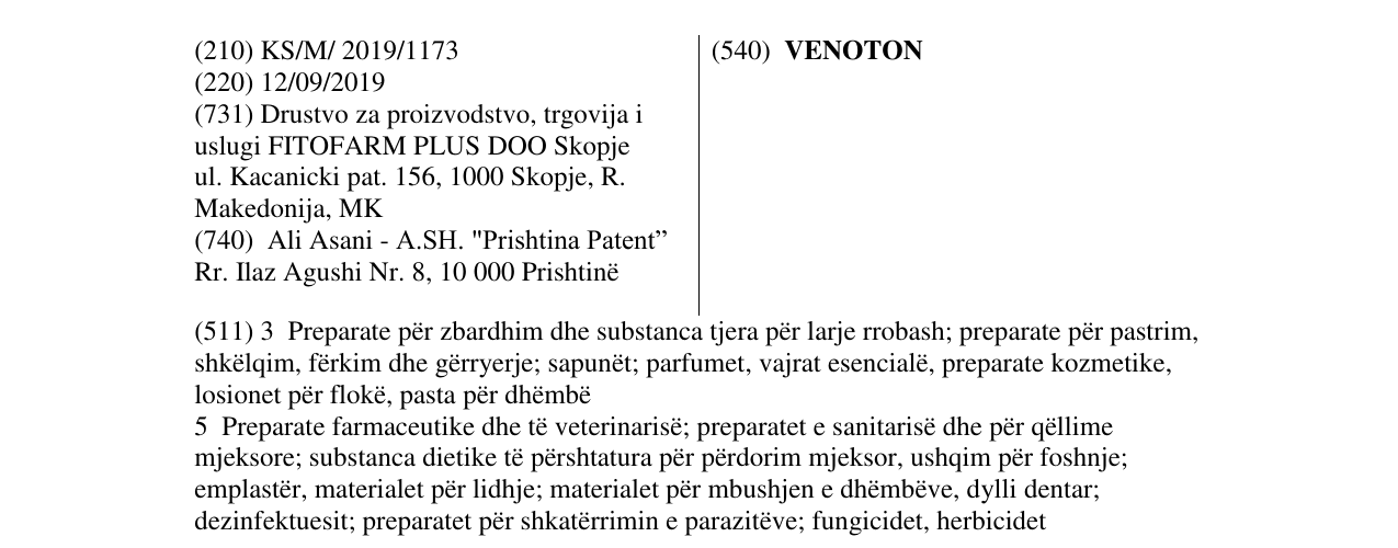 Zëri i markës VENOTON në buletin