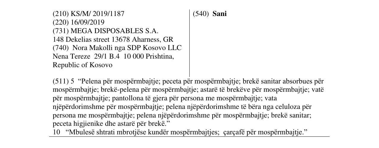 Zëri i markës Sani në buletin