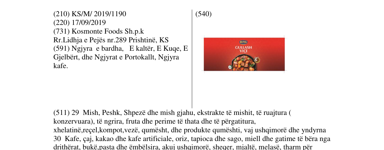 Zëri i markës GULLASH VIQI në buletin