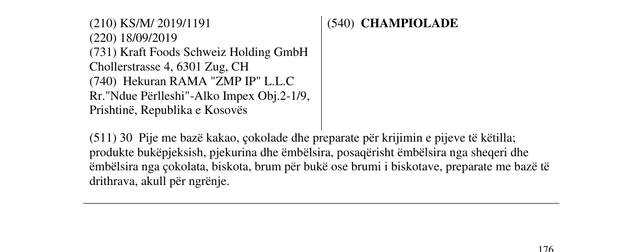 Zëri i markës CHAMPIOLADE në buletin
