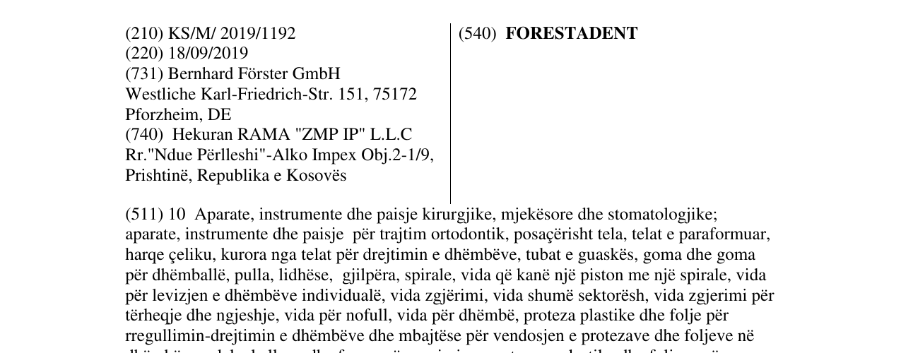 Zëri i markës FORESTADENT në buletin